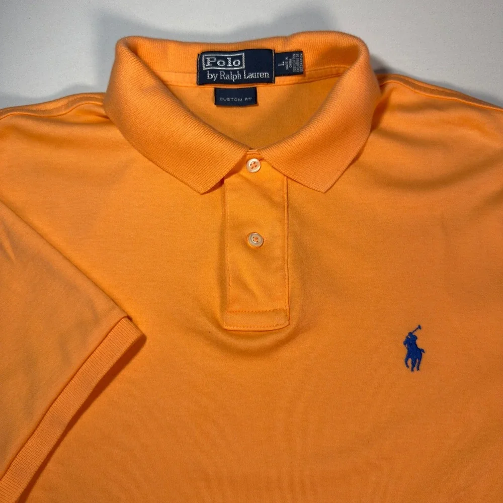 Polo Ralph Lauren Polo Shirt Mens L Orange Excellent Custom Fit Pony Logo